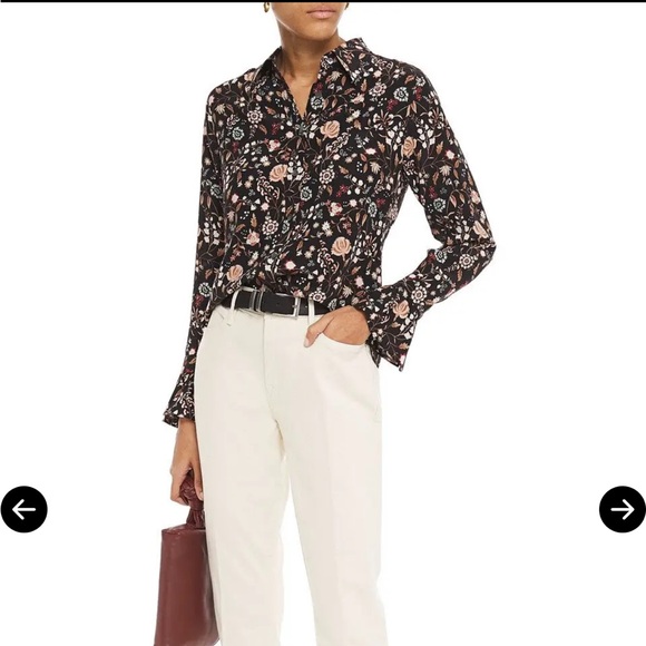 FRAME 70s Floral-Print Silk Crepe De Chine Shirt Large - Picture 2 of 8